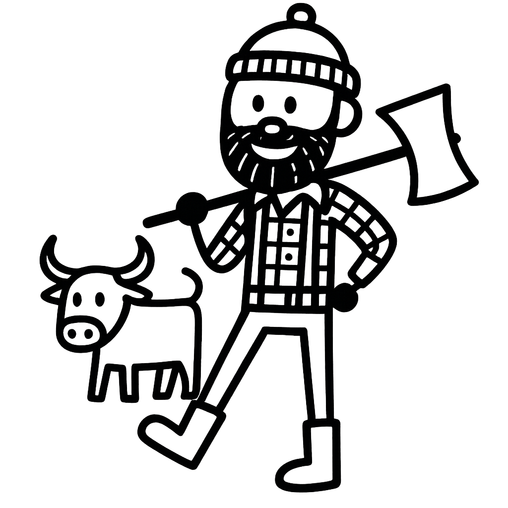 paul bunyan drawn in a stick figure style like the previous drawings  transparent background no words but similar to the first set-1
